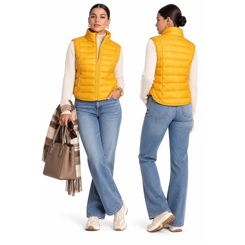 JoyLab Womens Quilted Puffer Vest Yellow Mock Neck Zip Up Size XL New With Tags